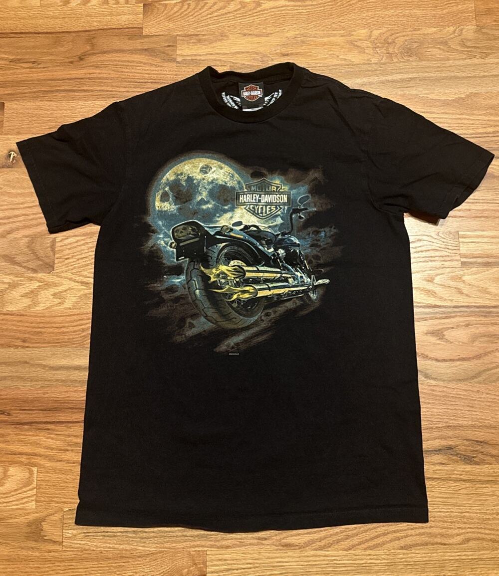 Harley-Davidson Shirt Mens Large Black Moon Motorcycle Osage Beach Graphic Sz M